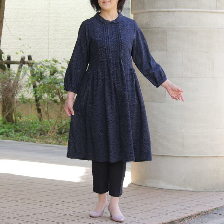 楽天市場】久留米絣 ワンピース 春 丸襟 前ファスナー M～L 長袖 雨絣 