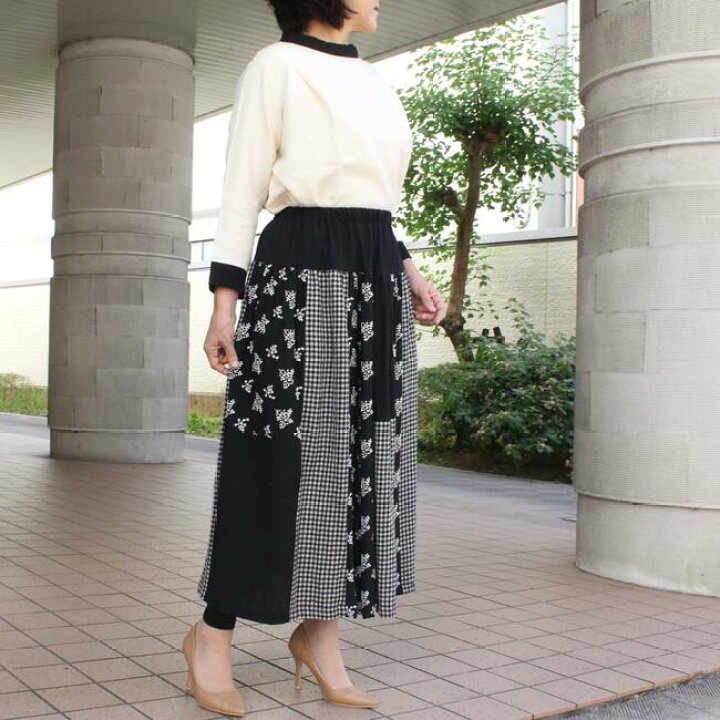 楽天市場】刺繍スカート 綿麻 ウール綿 パッチワーク ウエストゴム 