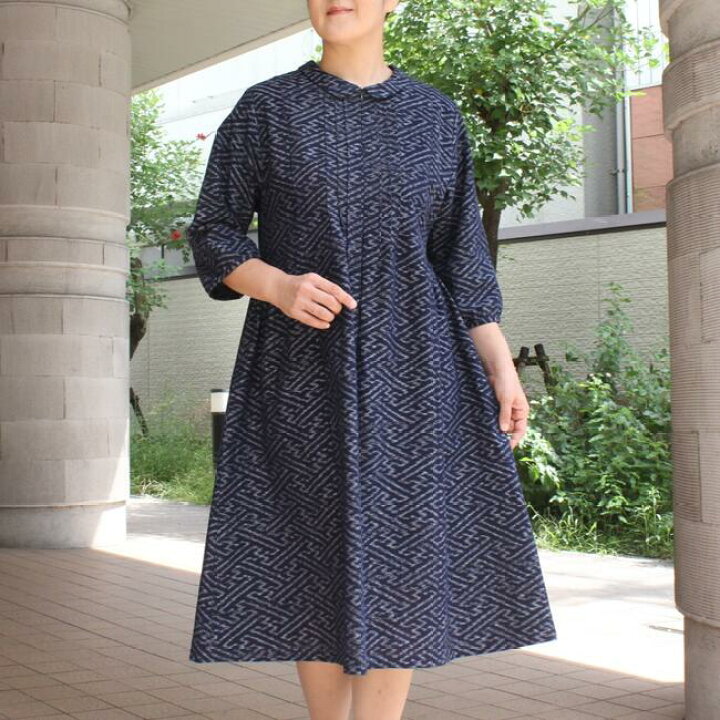 楽天市場】レディース ワンピース 久留米絣 藍 M〜L 春夏秋 きれいめ 