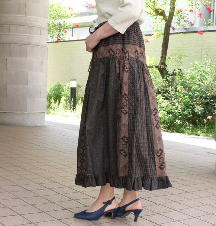 楽天市場】安曇野 大島紬柄 スカート ロング 和木綿 ウエストゴム 日本  
