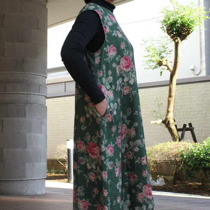 楽天市場】リネン ワンピース 秋冬 ナチュラル バラ柄 薔薇 ワイルド 