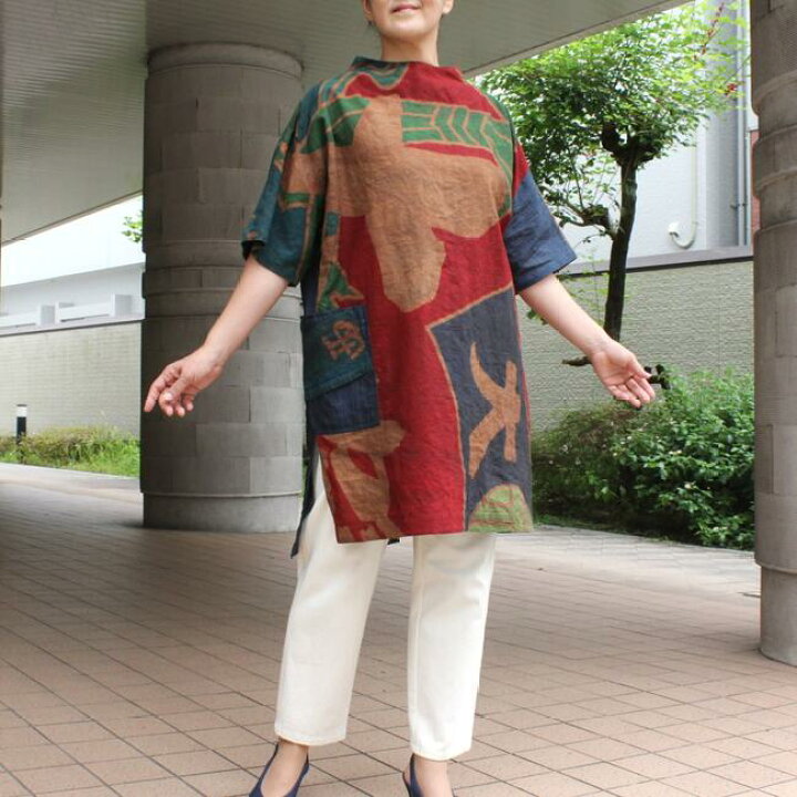 楽天市場】古布リメイクチュニック ブラウス 作家一点物 大漁旗 柿渋 