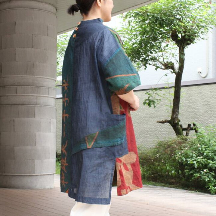 楽天市場】古布リメイクチュニック ブラウス 作家一点物 大漁旗 柿渋 