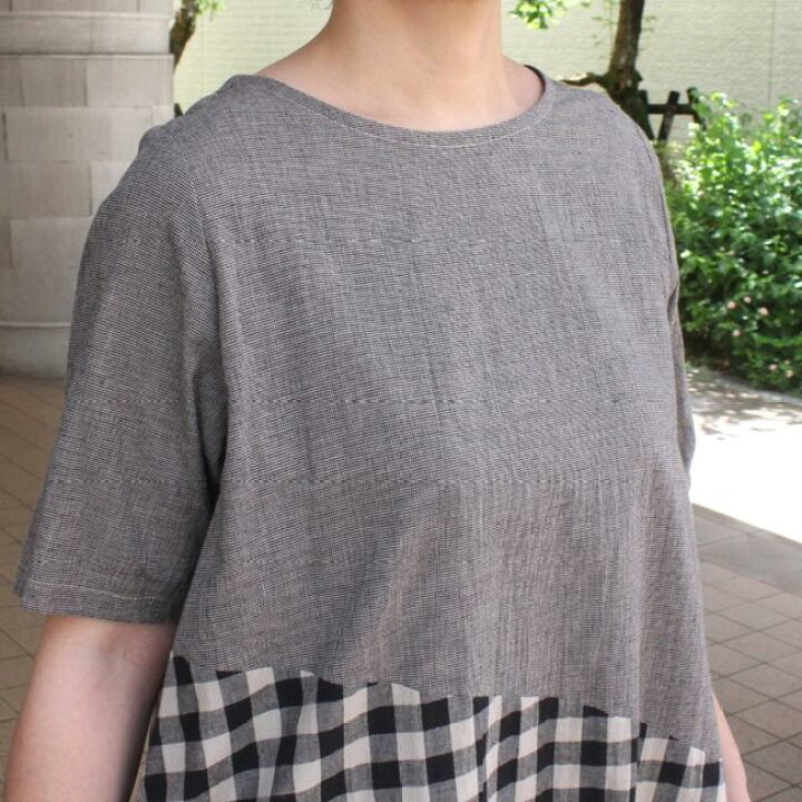楽天市場】ワンピース 綿麻 コットンリネン 半袖 チェック 白 ベージュ 