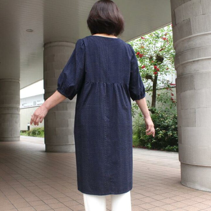 楽天市場】藍暦 久留米絣 ワンピース 5分袖 紺 雨絣 レディース ミセス 