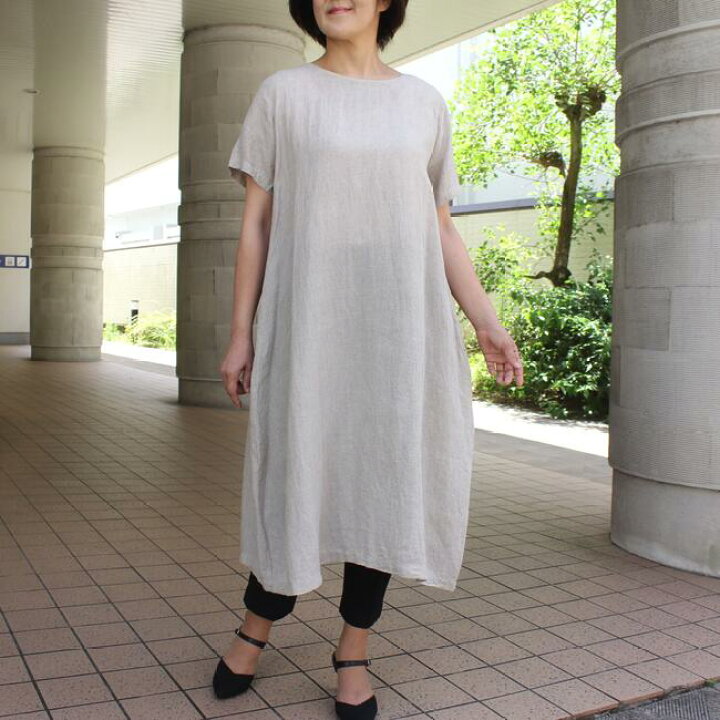 楽天市場】麻 リネン ワンピース 夏 涼しい 薄手 半袖 マスタード 