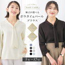 ＼クーポン利用で3,480円／ ブラウス レディース 一枚着 オフィス パール ボウタイ スーツ インナー トップス 半袖 8分袖 透けにくい 大きいサイズ 小さいサイズ 通勤服 大人 ビジネス 春 秋 冬 卒業式 ブラック グレージュ メール便送料無料 1/1