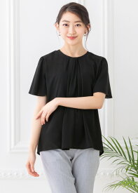 ＼最大3000円クーポン配布中！／ 【50%OFF】 ブラウス レディース オフィス ボウタイ風 タック フォーマル bl 丸首 春 夏 秋冬 半袖 7分袖 長袖 スーツ インナー トップス ビジネス 通勤 入学式 卒園式 黒 ネイビー 大きいサイズ 小さいサイズ メール便送料無料 1/1 [n]