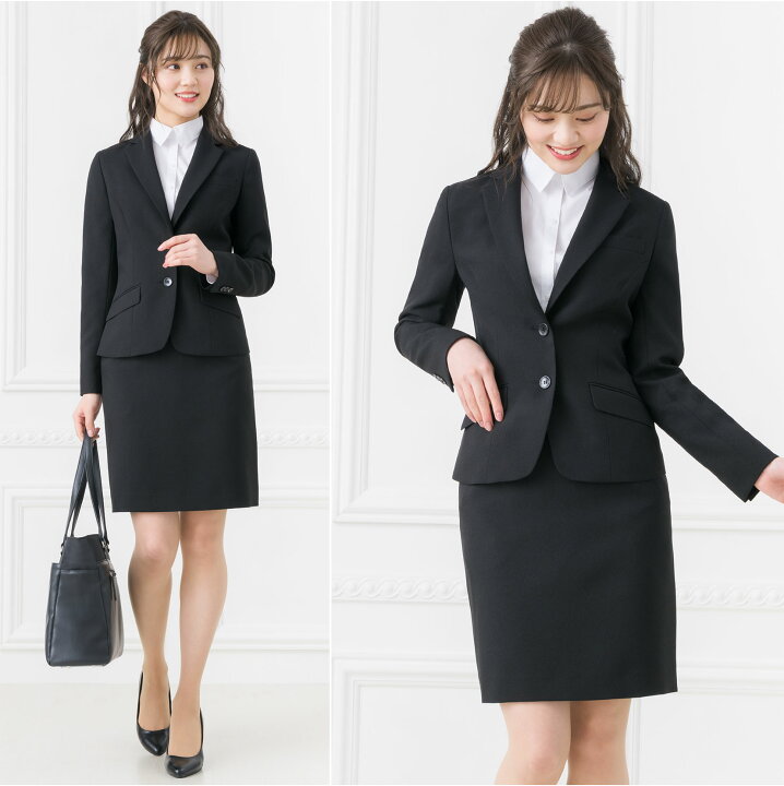 新入社員　紹介　スカート 楽天市場】＼最大3000円クーポン配布中！／ 【39%OFF】リクルート スーツ 洗える レディース ジャケット スカート タイト セミタイト  ビジネス 面接 就活 新卒 説明会 入社式 転職 OL 通勤服 オフィス 仕事 大きいサイズ 小さいサイズ ストレッチ ブラック 黒 試着 ...