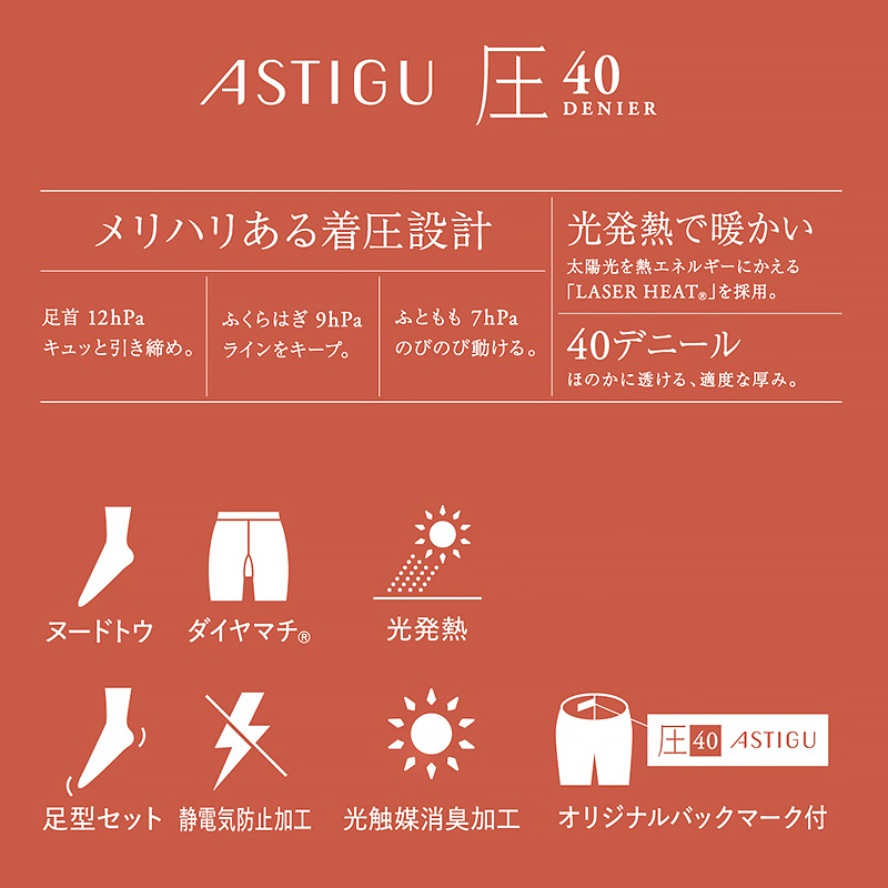 楽天市場】アツギ タイツ 40デニール 圧 S-M〜L-LL (astigu 