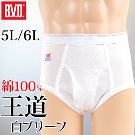 ブリーフ メンズ 綿100％ 白 前開き BVD パンツ 大きいサイズ インナー 下着 はき込み深め 厚め ブランド GOLD スーツ カジュアル スポーツ トレーニング アウトドア 5L・6L (コットン 肌着 男性 紳士 ボトムス ホワイト 運動 5L 6L)