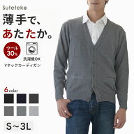 カーディガン メンズ 薄手 S〜3L V首 Vネック ビジネス カジュアル オフィス 秋 冬 ウール 防寒 大きいサ…