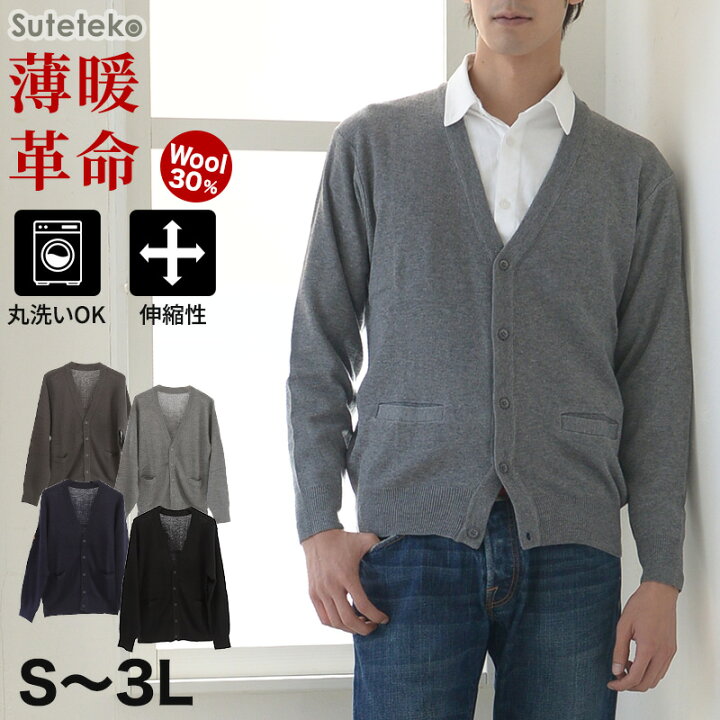 楽天市場 カーディガン メンズ スクール Vネック S 3l Asteko 制服 ビジネス スクールニット 男 大きいサイズ 無地 ニット S M L Ll 3l すててこねっと