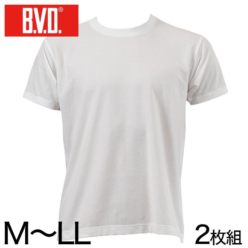 BVD メンズ 半袖丸首シャツ 2枚組 M～LL (インナー クルーネック 下着 男性 紳士 白 ホワイト M L LL) |  下着・靴下のすててこねっと