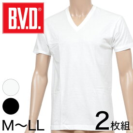 BVD メンズ 半袖シャツ Vネック NEW STANDARD 綿100％ 2枚組 M～LL (インナー 下着 V首 男性 紳士 白 黒 ホワイト コットン M L LL)