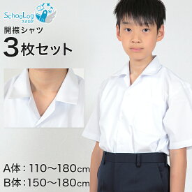 schoolog スクール用 男子 半袖開襟シャツ 3枚セット 110cmA～180cmB (制服 カッターシャツ ワイシャツ 中学生 高校生 半袖シャツ B体 ゆったり 110 120 130 140 150 160 170 180) (送料無料)【取寄せ】