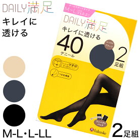 福助 デイリー満足 薄手 タイツ 40デニール 2足組 M-L・L-LL (黒 ベージュ ストッキング レディース)【在庫限り】