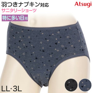 サニタリーショーツ 生理用ショーツ 綿 特に多い日 夜用 ショーツ レディース 羽根つき 大きいサイズ LL・3L 生理用 防水 アツギ サニタリー 羽つき ウイング 下着 インナー
