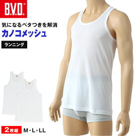 【7/20エントリー★抽選で最大100％ポイントバック】BVD ランニング シャツ タンクトップ 鹿の子 メッシュ メンズ インナー 2枚組 M〜LL bvd tシャツ インナーシャツ 肌着 下着 ノースリーブ 春夏 ホワイト 白 M L LL