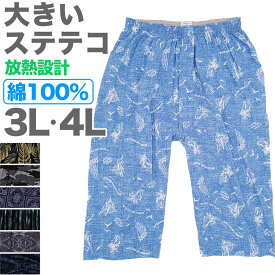 【11/15はエントリー&抽選でPバック】ステテコ メンズ 綿100% 夏 大きいサイズ 3L 4L クレープ 前開き 涼しい パジャマ ズボン 部屋着 ルームウェア パンツ ズボン下 M〜LL すててこ 夏用 スーツ下 柄 おしゃれ 通気性 放熱 プレゼント ギフト【在庫限り】