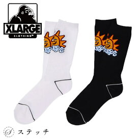 XLARGE エクストララージ 靴下 SUNRISE SOCKS 101224054002 靴下 ソックス メンズ おしゃれ ミドル丈 伸縮性 ロゴ オリジナルロゴ ブランドロゴ ストリート カジュアル 大人ストリート パイル編み 中学生 高校生 大学生 学生 ホワイト ブラック ONESIZE