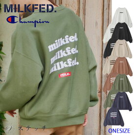 MILKFED ミルクフェド スウェット MILKFED x CHAMPION COOPER SWEAT TOP 103213012034 トップス トレーナー レディース カジュアル ガーリー チャンピオン 中学生 高校生 大学生 学生 トレンド オフホワイト ブラック ブラウン ベージュ ライトグリーン ネイビー ONESIZE