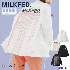 MILKFED ミルクフェド アウター MILKFED×KRINK COACH JACKET 103213021017 ジャケット ブルゾン レディース オーバーサイズ フード付き ドロップショルダー ガーリー スポーティ ロゴ ナイロン クリンク コラボ ストリート 中学生 高校生 大学生 ホワイト ブラック ONESIZE