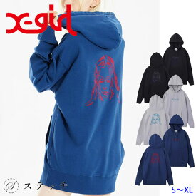 X-girl エックスガール フーディー EMBROIDERED FACE SWEAT HOODIE 105224012013 トップス スウェット スエット パーカー レディース オーバーサイズ メンズライク ビッグサイズ 裏毛 中学生 高校生 大学生 学生 トレンド カジュアル ブラック アッシュ ネイビー S M L XL