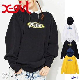 X-girl エックスガール パーカー FOAM PRINT OVAL LOGO SWEAT HOODIE 105224012017 トップス フーディー スウェット スエット レディース オーバーサイズ メンズライク ビッグサイズ 裏毛 中学生 高校生 大学生 学生 トレンド ホワイト ブラック イエロー M L