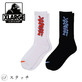 XLARGE エクストララージ 靴下 GRAFITTI LOGO SOCKS 101241054010 ソックス メンズ おしゃれ ミドル丈 伸縮 ロゴ オリジナルロゴ ブランドロゴ ストリート カジュアル 大人ストリート ジャガード パイル編み 中学生 高校生