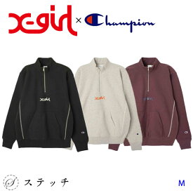 X-girl エックスガール スウェット X-girl×Champion REVERSE WEAVE HALF ZIP HOODIE 105234012004 トップス パーカー スウェット プルオーバー レディース メンズライク ハーフジップ ロゴプリント ビッグサイズ チャンピオン 中学生 高校生 大学生 学生