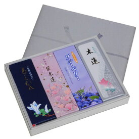 線香 ギフトセット お悔み 贈答 慶賀堂 4種 セット 送料無料 紙箱 木蓮 もくれん 紫木蓮 ブルーベリー メール便 せんこう お供え 御仏前 進物 喪中見舞い 贈り物 御仏前 御霊前 正月準備 正月 元旦