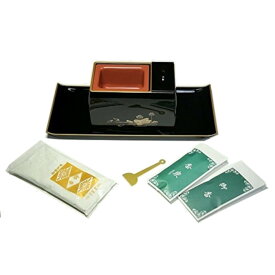 焼香 焼香盆 セット 御香セット付 5.0寸 送料無料 蓮入り 黒 フチ金 御香 香炭 香炉灰 灰ならし 焼香箱 香呂 回し香炉 回し焼香 葬儀用品
