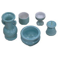 すとうオリジナル 国産仏具セット 青磁陶器5点(小) 香炉灰付 モダン仏壇・ミニ仏壇用 送料無料