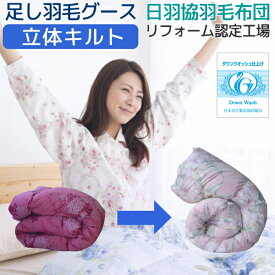 足し羽毛グース 300g 羽毛布団打ち直し シングルからシングルに打ち直し 立体キルトにリフォーム ベーシックコース 羽毛布団リフォーム・打ち直し 羽毛布団打ち直しシングル 羽毛ふとんリフォーム リメイク 綿100％ 超長綿 [Ref]