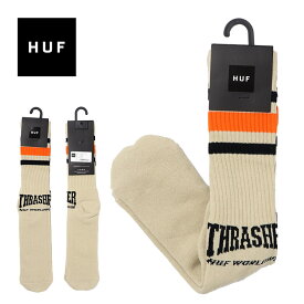 HUF ハフ ソックス 靴下 メンズ ストリート スケーター クルーソックス おしゃれ オシャレ かっこいい スケボー ストリート系 HIPHOP ブランド ロゴ ベージュ THRASHER スラッシャー