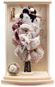 送料無料 久月作 金襴振袖 モカ塗アクリルケース入り羽子板飾り 【茉由】〈はごいた 押し絵羽子板 振り袖 振りそで お節句祝い 羽子板飾り お正月飾り 初正月 鞠付き 東京久月羽子板