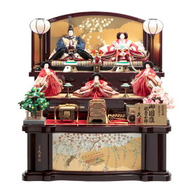送料無料　久月作　雛人形　西陣織金襴　金彩刺繍仕上　衣装着五人揃い　木製三段飾り　【御園雛】　〈お雛様 お雛さま お雛飾り おひな飾り お内裏様 お姫様 雛祭り ひなまつり 女の子の日 初節句祝い ひな人形 衣裳着人形 殿姫三人官女 親王官女飾り〉