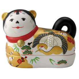 昭峰作　陶器製　犬筥飾り　犬箱飾り　【鶴】〈いぬばこ 日本の伝統品 犬の置物お飾り 雛人形脇飾り おひなさまの守護神 おひな飾りの守護神 嫁入り道具 お産・赤ちゃんのお守り 初節句縁起物 御節句飾り 雛祭り 桃の節句〉