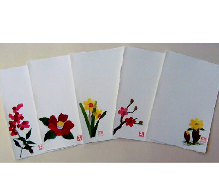 楽天市場 ちぎり絵 貼り絵和紙はがき ハガキ 葉書き 季節 四季折々の花たち 単品販売 冬 南天 ナンテン 椿 ツバキ 水仙 スイセン 梅 ウメ 福寿草 フクジュソウ の5種からご選択頂けます 人形の鈴勝