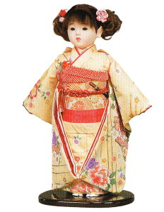 送料無料 平安豊久作 市松人形 13号 京友禅 黄 〈平安豊久 いちまつにんぎょう いちまさん 日本人形 和人形 和服衣装着人形 伝統人形 衣裳着人形 衣装着人形 着物人形 女の子のお人形