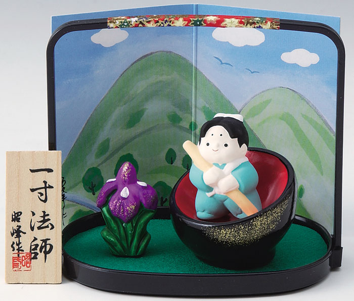 陶器製　武者人形・日本人形　<br><br>御伽話 お椀の船と箸の櫂 一寸法師！