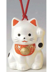 陶器製　福鈴招き猫　左手（左前脚）上げ　銀色　まねきねこ　Beckoning Cat　Welcoming Cat　Lucky Cat　Fortune Cat