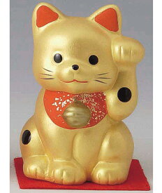 開運！　陶器製　招き猫　左手（左前脚）上げ　金色　高さ7.5cm　まねきねこ　Beckoning Cat　Welcoming Cat　Lucky Cat　Fortune Cat