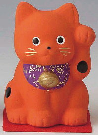 開運！　陶器製　招き猫　左手（左前脚）上げ　赤色　高さ5.4cm　まねきねこ　Beckoning Cat　Welcoming Cat　Lucky Cat　Fortune Cat