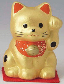 開運！　陶器製　招き猫　左手（左前脚）上げ　金色　高さ5.4cm　まねきねこ　Beckoning Cat　Welcoming Cat　Lucky Cat　Fortune Cat