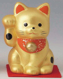 開運！　陶器製　招き猫　右手（右前脚）上げ　金色　高さ7.5cm　まねきねこ　Beckoning Cat　Welcoming Cat　Lucky Cat　Fortune Cat