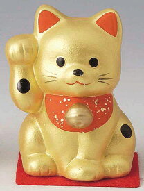 開運！　陶器製　招き猫　右手（右前脚）上げ　金色　高さ5.4cm　まねきねこ　Beckoning Cat　Welcoming Cat　Lucky Cat　Fortune Cat