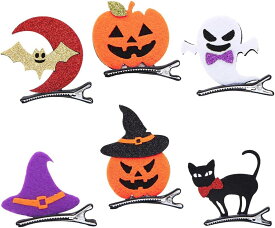【即日発送】[MinniLove] ハロウィン仮装 髪飾り ヘアピン かぼちゃ おばけ コウモリ 魔女帽子 スカル 猫 ハロウィン限定デザイン (6種類入り)【生活応援】