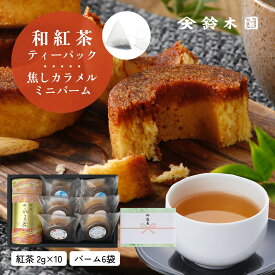 お茶 お菓子 セット ギフト 手土産 【和紅茶 ティーバッグ 2g×10個（狭山茶）+ミニバームクーヘン「ありがとうバーム」個包装 6個 ギフト】寒中御見舞 寒中お伺い 御挨拶 日本茶 紅茶 焼き菓子 詰め合わせ｜花以外 4000円｜明治37年創業 狭山茶問屋 クラフト紅茶 クラフト